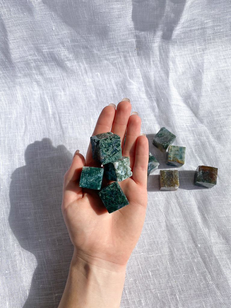 Moss Agate Small Cube